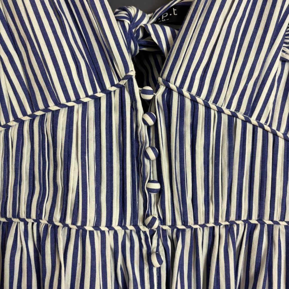 O. P. T. Stella Blue & White Striped Tiered Ruffle Midi Maxi Dress Size Medium - Picture 12 of 16